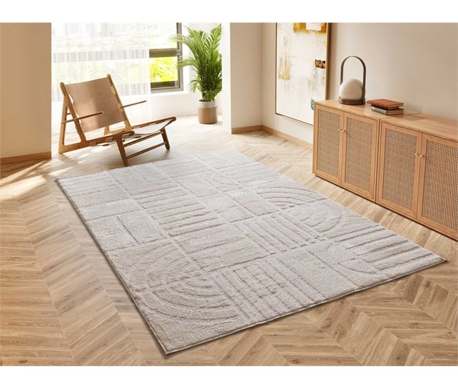 Alfombra geométrica con relieve BLANCHE - ATTICGO 120x170 Blanco