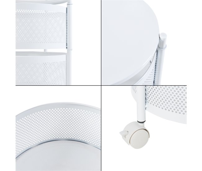 [en.casa] Carrito de cocina Steigen con 5 cestas redondas acero 33 Blanco