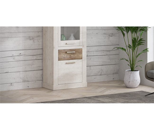 Vitrina alta 2 puertas y un cajón VERONA Blanco/ Madera