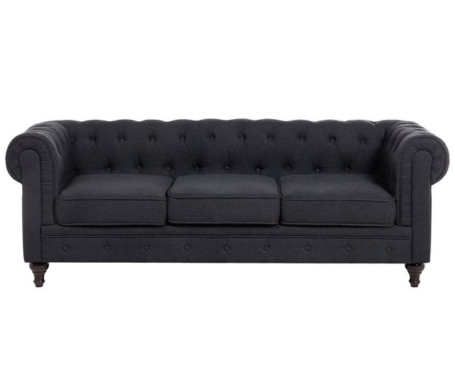 Beliani Sofá de 3 plazas Poliéster CHESTERFIELD Grafito