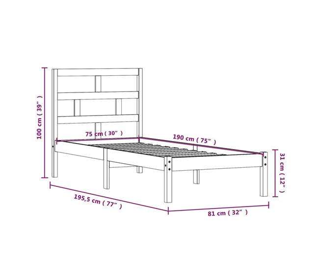 Estructura de cama 75x190 Natural