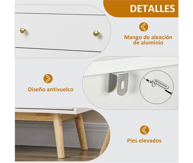 Aparador de Cocina MDF, Vidrio, Madera de Caucho HOMCOM 160 Blanco