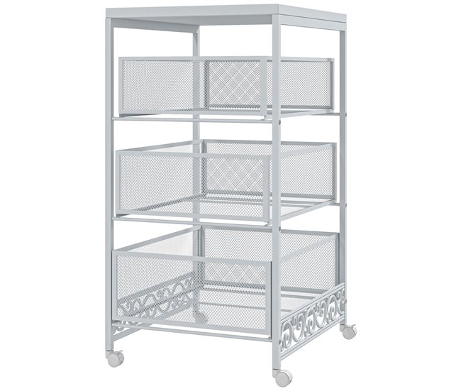 Carrito de Almacenamiento Melamina de Madera, Acero HOMCOM Blanco