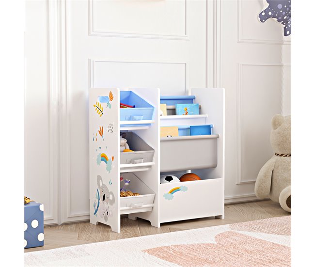 Estantería para niños Vimianzo motivo aglomerado/tela 65 Blanco/ Azul