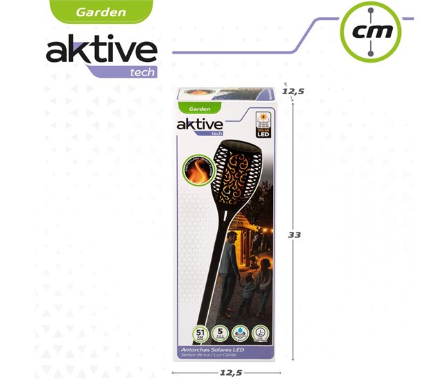 Antorcha solar luz LED efecto fuego Aktive Negro