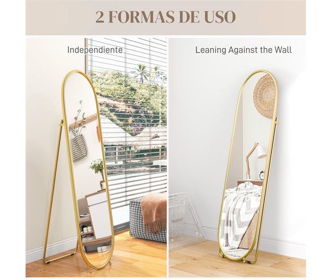 Espejo de Pie Metal, Vidrio HOMCOM, hogar - decoración Dorado