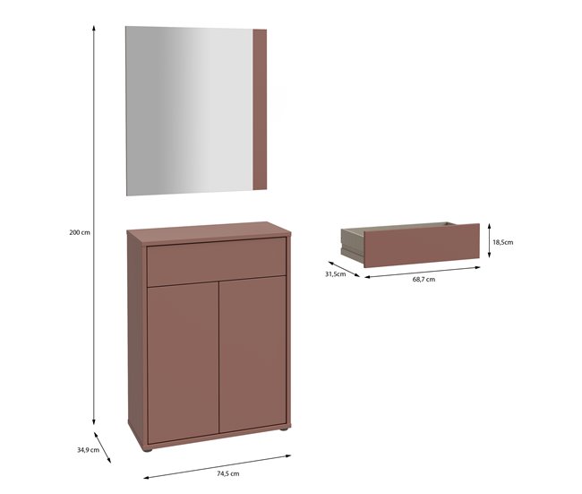 Recibidor con espejo color terracota ALICE Terracota