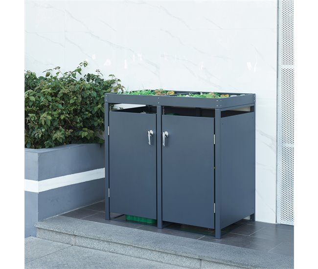 Cobertizo Valkeakoski para 2 cubos de basura de 120L acero Gris