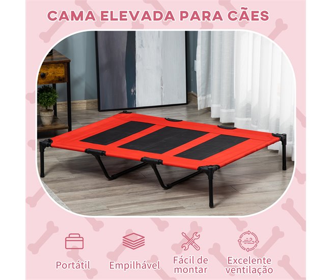 Cama Elevada para Perros Metal y Tela Oxford PawHut Rojo