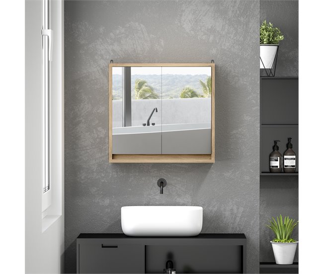 Armario con Espejo MDF, Melamina de Madera HOMCOM, hogar - baño Marron