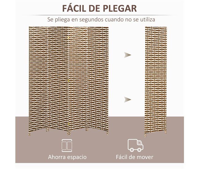 Biombo Separador Cuerda de Papel, Madera de Pino HOMCOM Multicolor