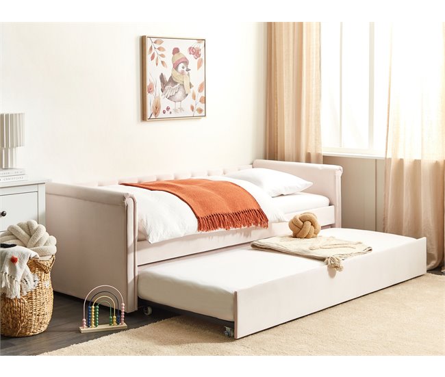 Beliani Cama con somier Terciopelo LIBOURNE 102x220 Rosa Talco