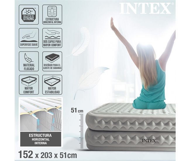 Cama de aire doble Supreme Air-Flow con Fiber-Tech INTEX Blanco