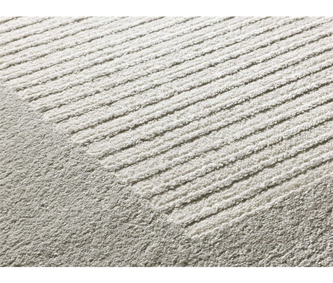 Alfombra geométrica con relieve FLORA - ATTICGO 133x190 Blanco/ Plateado