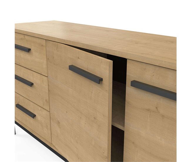Aparador Craft 2 puertas 3 cajones Negro/ Madera