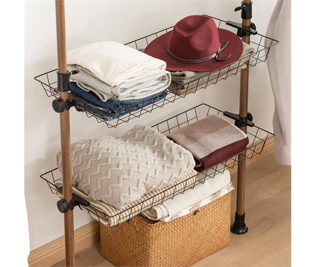 Perchero Extensible con 5 Barras y 2 cestas KLS04-BR SoBuy Marron