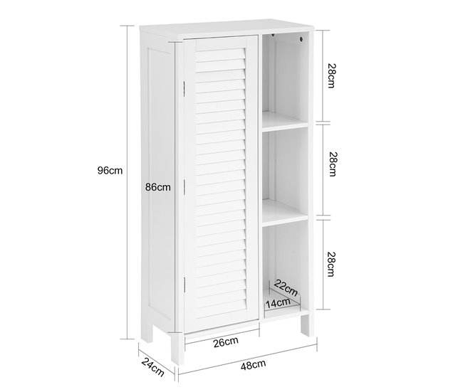 Armario de Baño con 1 Puerta y 3 estantes BZR39-W SoBuy Blanco