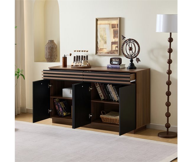 Aparador con 4 puertas y 2 cajónes Negro