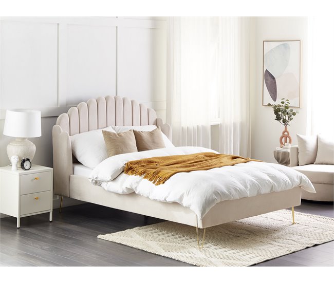 Beliani Cama con somier Poliéster AMBILLOU 157x214 Beige