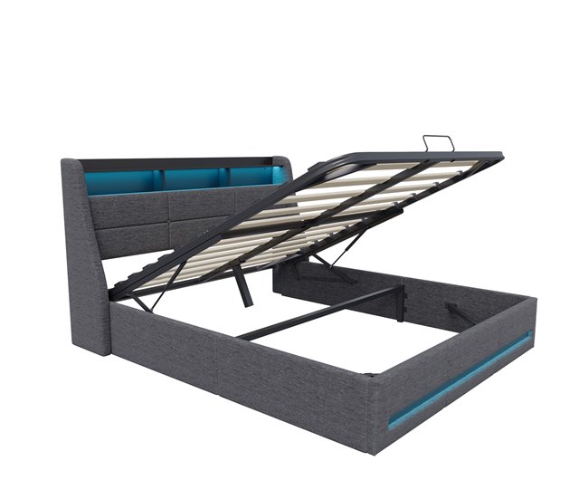 Cama doble, cama LED, USB 152x202 Gris