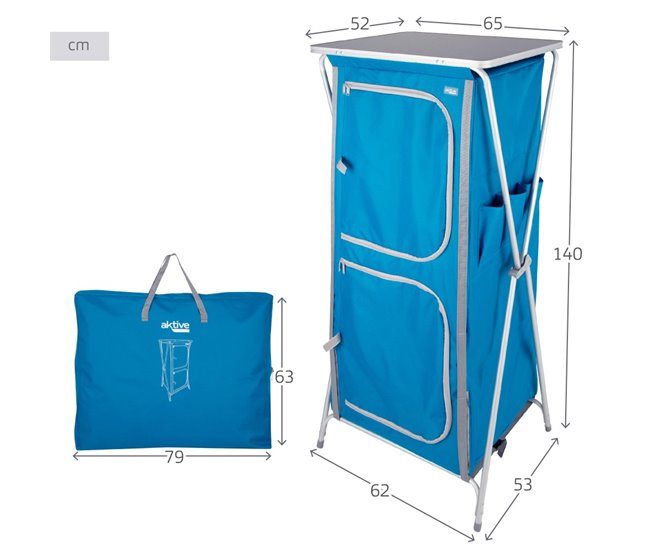 Aktive Armario de tela plegable camping c/4 niveles Azul