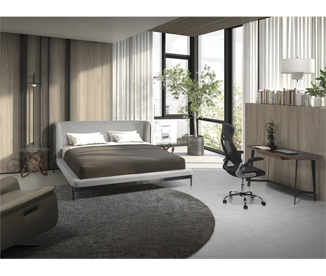 Cama matrimonio tapizada en tela Gris Claro
