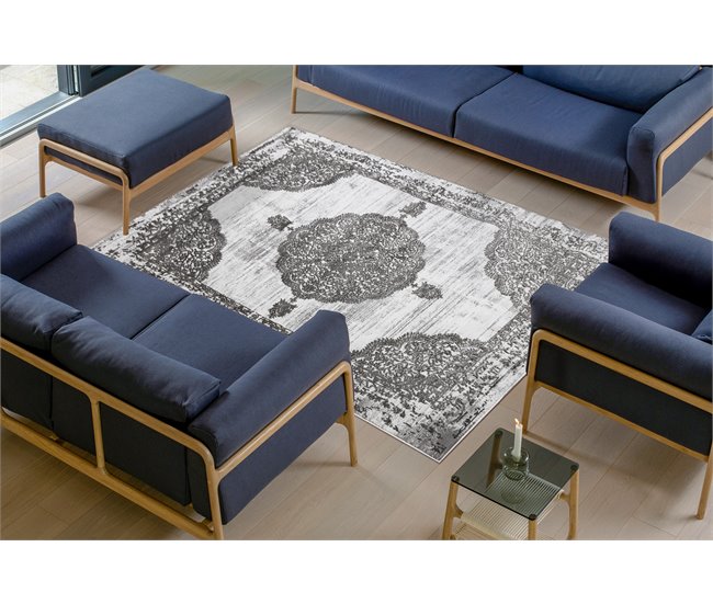 Alfombra LIRA E1468 Rosetón estructural moderna glamour 80x150 Blanco/ Gris