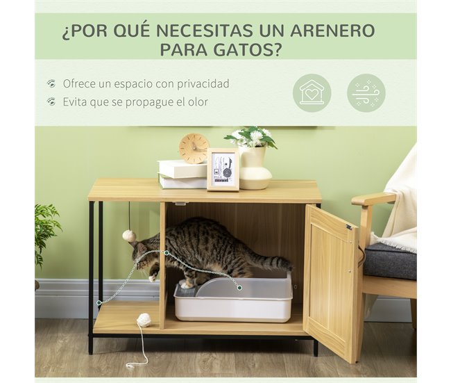 Arenero para Gatos Melamina de Madera, Acero PawHut Marron