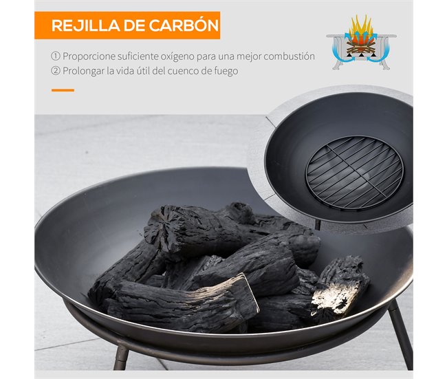 Brasero Exterior Metal Outsunny, hogar - climatización Negro