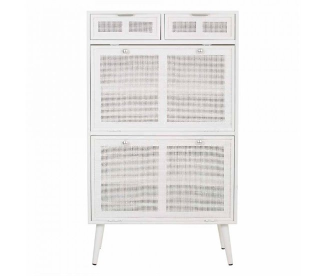Mueble zapatero de madera y rejilla 70 Blanco