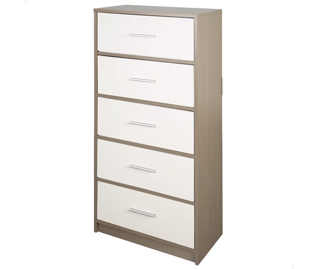 Max Home Cómoda 5 cajones de tela Blanco/ Madera
