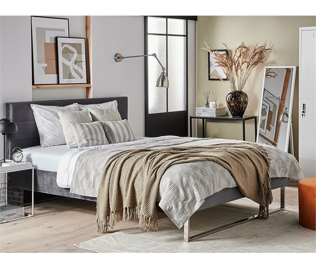 Beliani Cama con somier Terciopelo BELLOU 214x165 Gris Oscuro