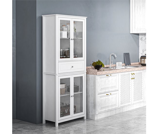 Alacena de Cocina MDF, Vidrio Templado HOMCOM, hogar - cocina Blanco