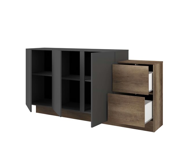 Aparador Opec con 3 Puertas, 2 Cajones y 3 Estantes Gris