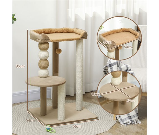 Árbol para Gatos Aglomerado de Madera, Yute PawHut Marron
