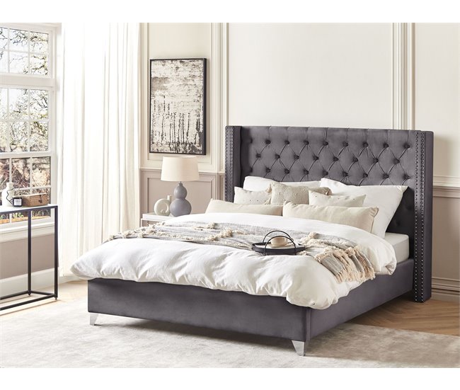 Beliani Cama con somier Terciopelo LUBBON 209x215 Gris