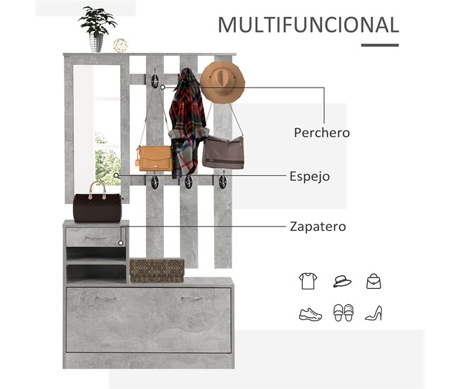 Conjunto Muebles de Entrada Tablero de partículas HOMCOM 90 Gris
