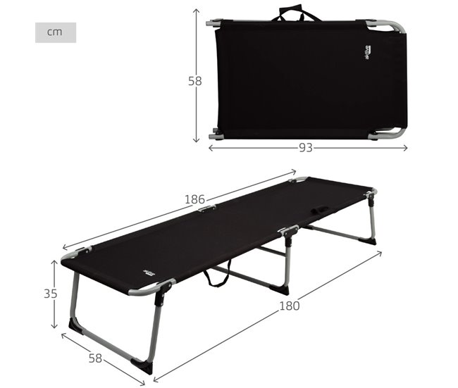 Aktive Cama plegable camping c/topes antivuelco Negro