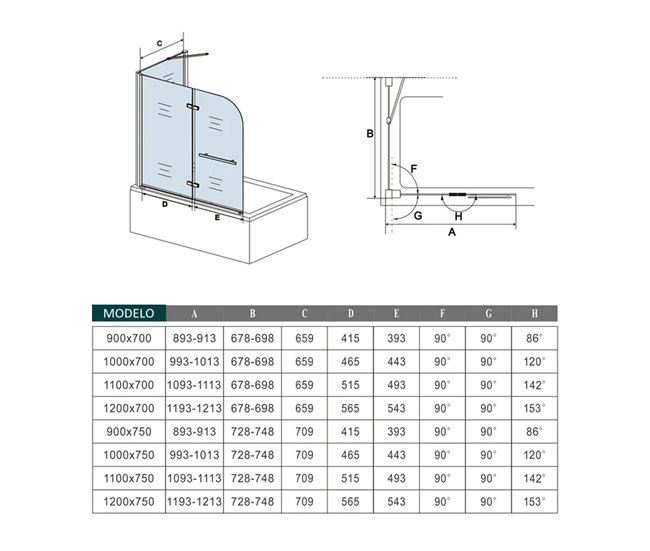 Mampara de Bañera Plegable, 2 Hojas y Panel Fijo,Vidrio Templado Antical con un Toallero 