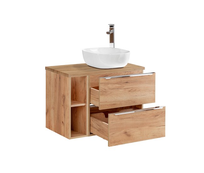 Conjunto mueble lavabo individual 2 nichos y columna April 80 Blanco