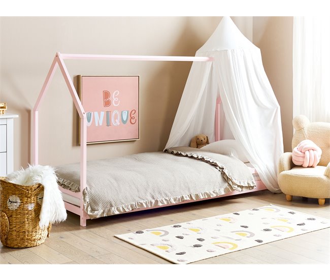 Beliani Cama con somier Madera de pino APPY Rosa Talco