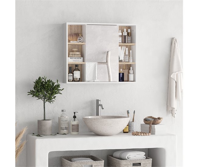 Armario Espejo MDF, Tablero de partículas HOMCOM, hogar - baño 60 Multicolor