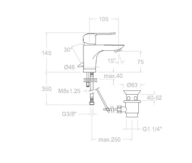 Grifo de Lavabo Monomando con Sistema C2 de Ahorro Cromo