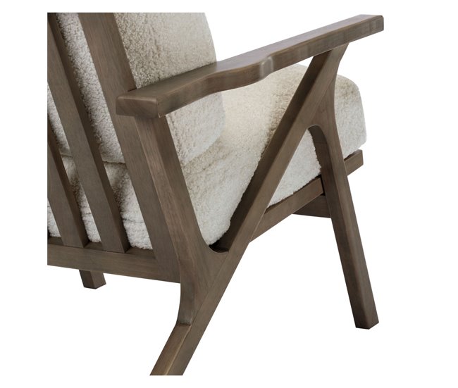 ALAN - Sillón de salón en tejido rizado Army y madera Crudo