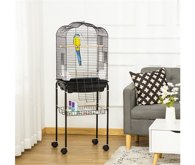 Jaula para Pájaro Acero, PP, Madera Mixta PawHut Negro