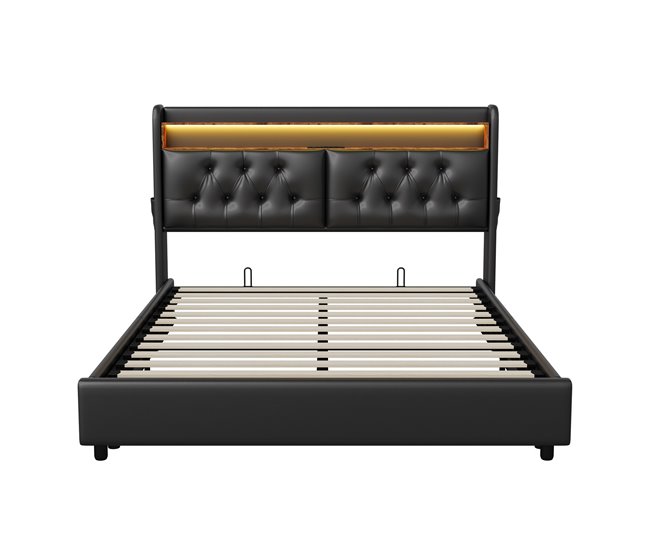 Cama con almacenamiento 200x140 Negro