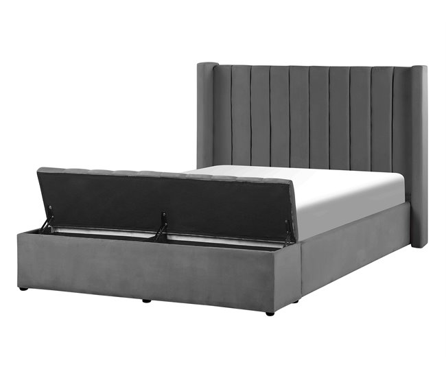 Beliani Cama con banco de almacenaje Terciopelo NOYERS 170x247 Gris