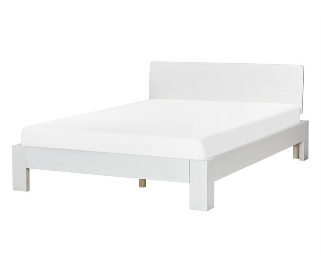Beliani Cama con somier Madera de pino ROYAN 147x207 Blanco