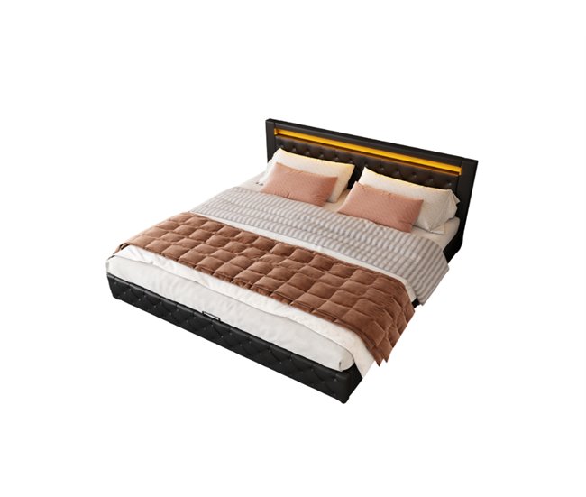 Cama de matrimonio de poliuretano con almacenaje 182x207 Blanco