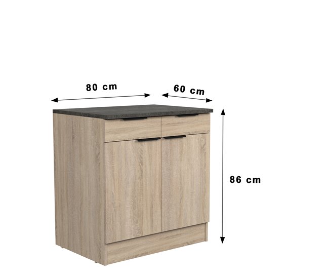 Módulo bajo FUMAY de 80cm con 1 cajón y 2 puertas Roble